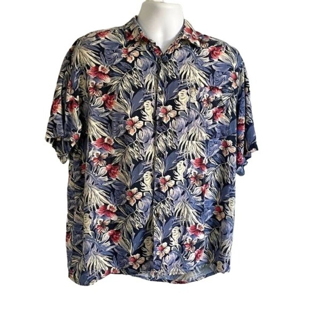 Expressions Mens Short Sleeve Shirt Colorful Floral Tropical Large